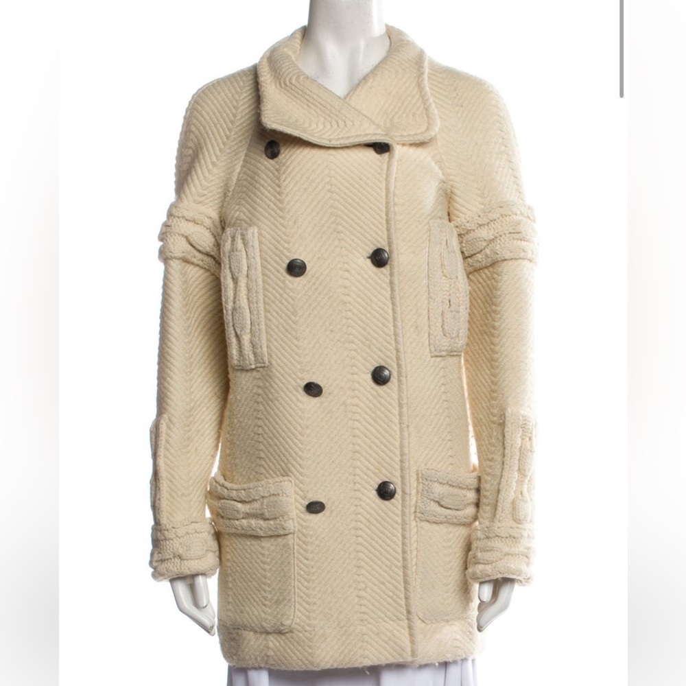 Shrunk!! CHANEL 2007 Cream Double-Breasted Wool Coat(SHRUNK after machine wash)